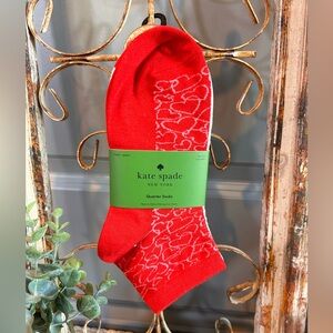 Kate Spade New York Quarter Socks in a red and white heart pattern set of 3